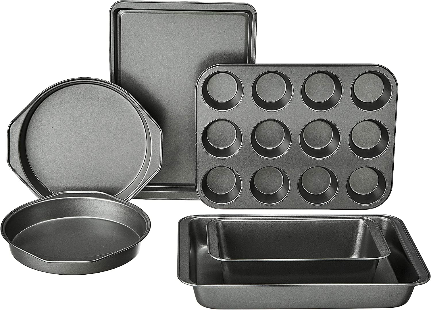 6 Piece Nonstick Carbon Steel Bakeware Set with Cake, Muffin, Cookie, and Loaf Pans, Easy Release, Oven Safe, 16.25 X 11.75 X 6.25 Inches