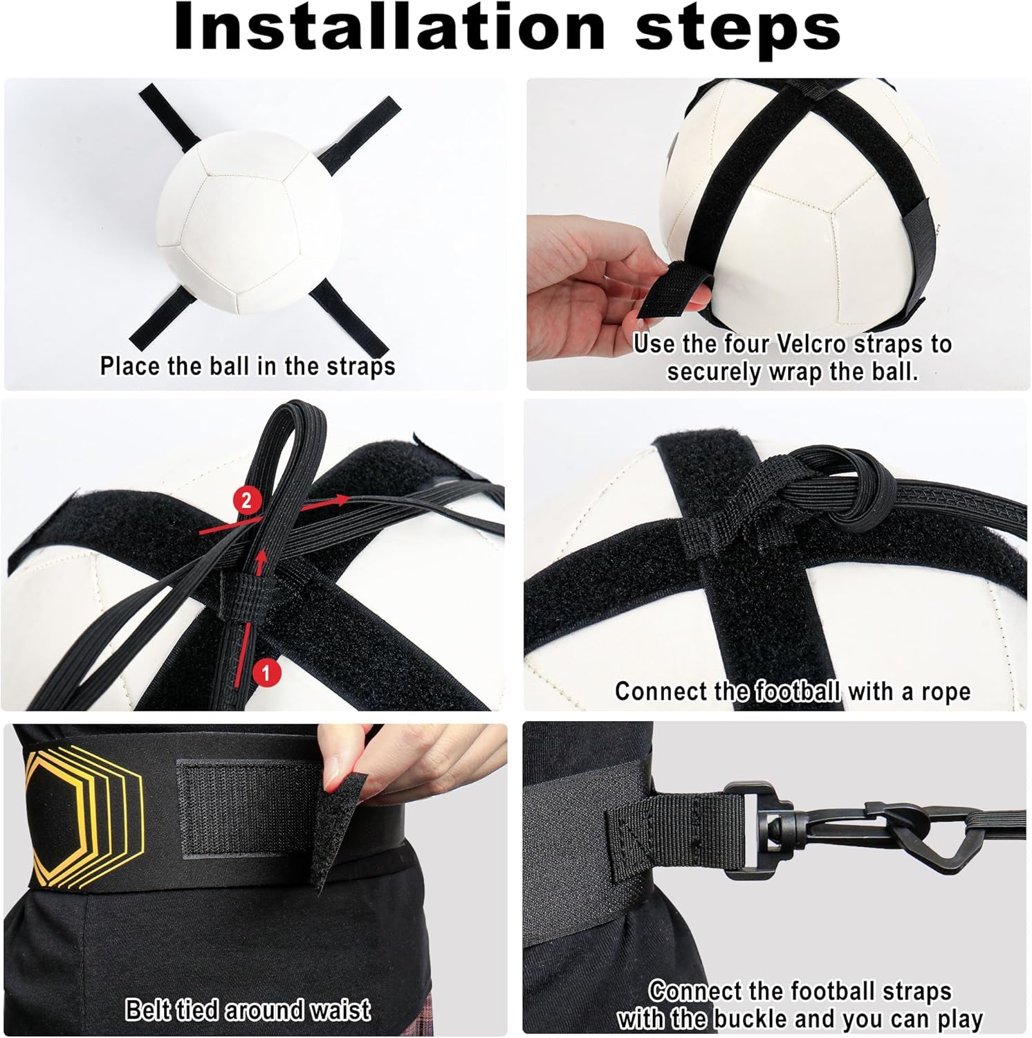 Soccer/Volleyball/Rugby Trainer, Football Kick Throw Solo Practice Training Aid Control Skills Adjustable Waist Belt for Kids Adults