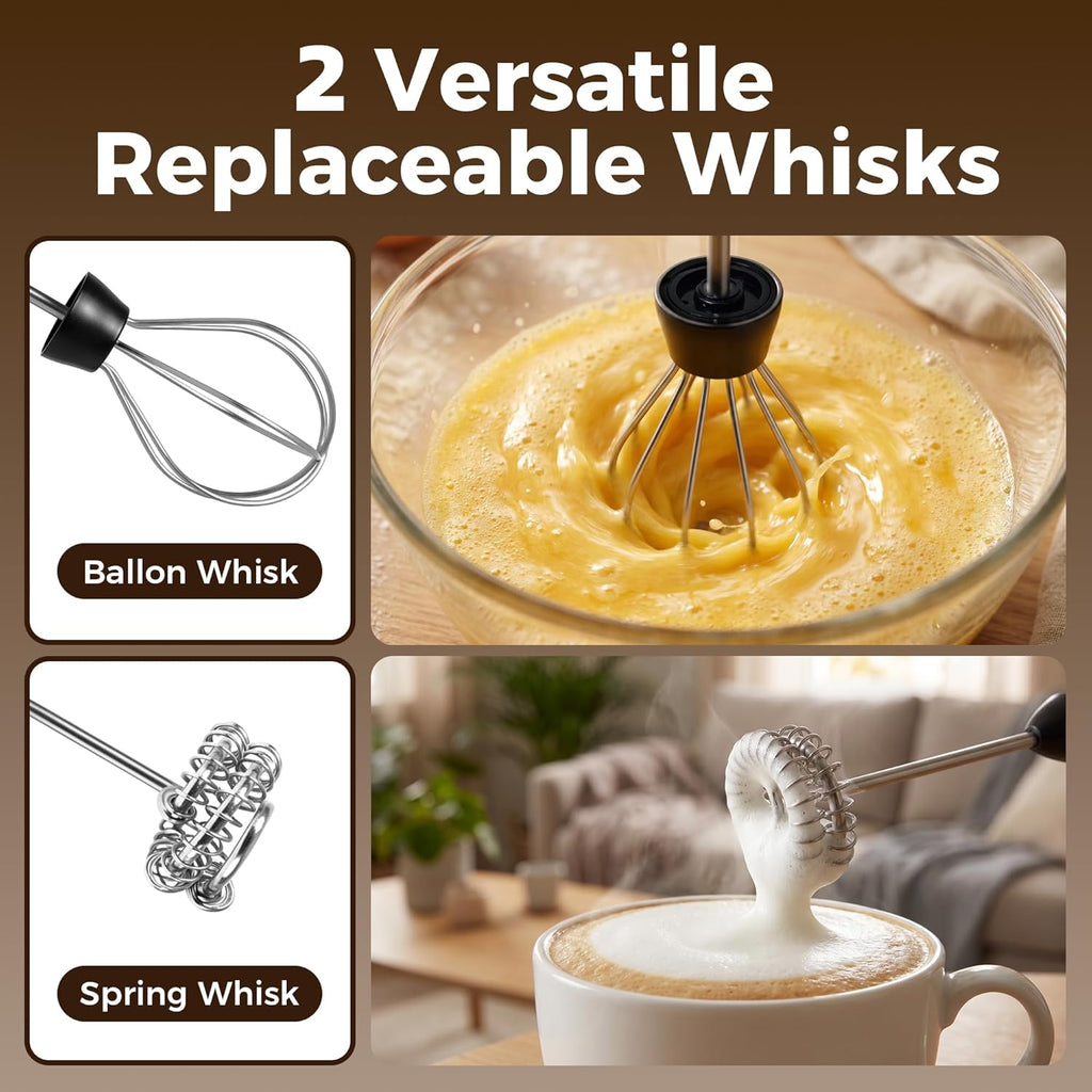 Milk Frother, Rechargeable Electric Foam Maker,Handheld Mixer with Stainless Steel Whisk, Portable Drink Mixer for Coffee Latte Cappuccino, Charging Usb-C,Black