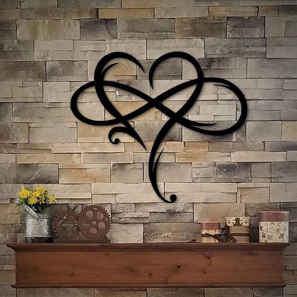 Infinity Heart Wall Decor, Unique Infinity Heart Metal Art Wall Decor Love Sign Steel Wall Plaques Bedroom Ornaments for Home Wedding Decor, Room Living Room Decoration (Black, 15.7X14Inch)