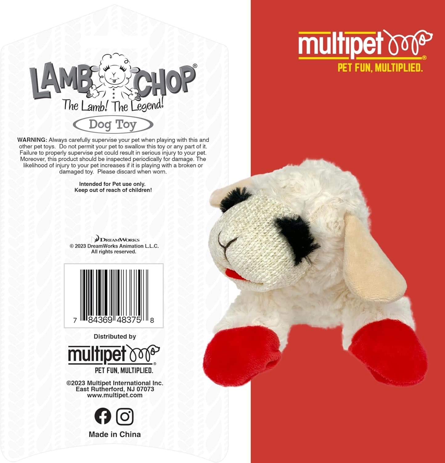 Lamb Chop Dog Plush Toy - Squeaky Toy for Small & Medium Dogs - Extra Soft Plush - Stuffed Animal for Cuddling & Playing (10", Cream, 5 Squeakers)