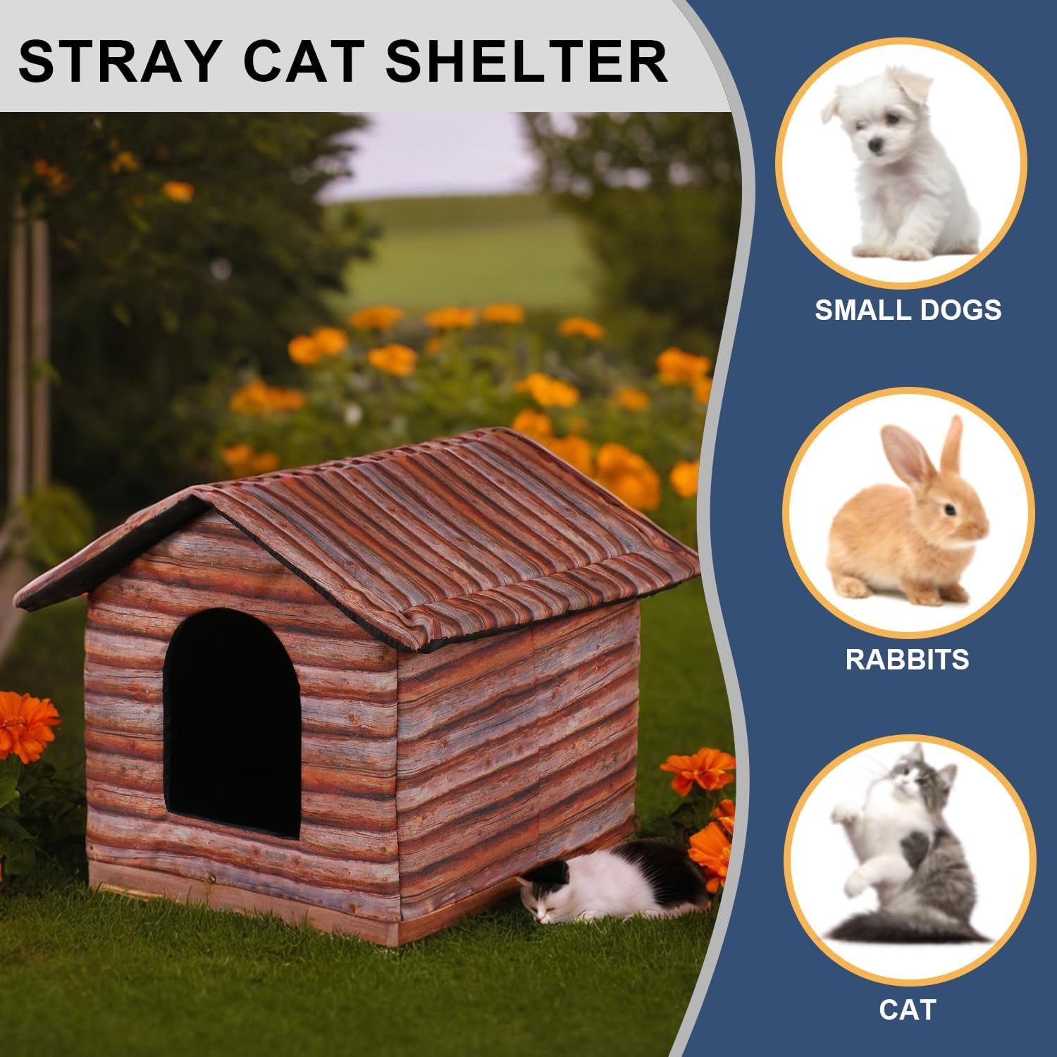 Outdoor Cat House Cat House for Outdoor and Indoor Use - Waterproof Shelter for Cats, Dogs, and Feral Animals (Redwood Color, Large)