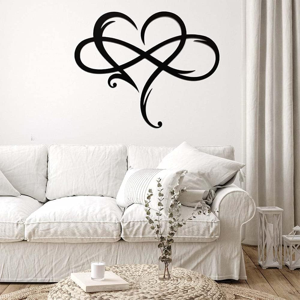 Infinity Heart Wall Decor, Unique Infinity Heart Metal Art Wall Decor Love Sign Steel Wall Plaques Bedroom Ornaments for Home Wedding Decor, Room Living Room Decoration (Black, 15.7X14Inch)