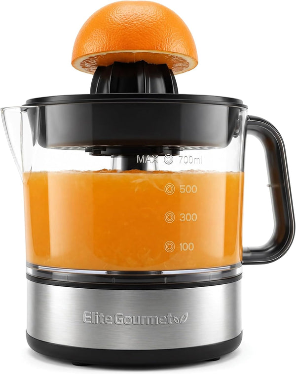 ETS623 Bpa-Free 40-Watt Electric Citrus Juicer, Compact, Large Volume, Pulp Control, Oranges, Lemons, Limes, Grapefruits with Easy Pour Spout, 24Oz, Black/Stainless Steel