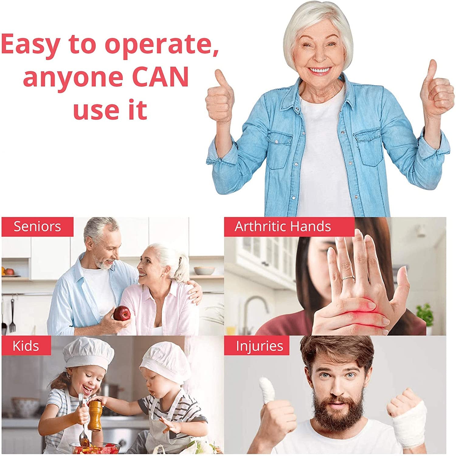 Auto Electric Can Opener: Open Your Cans with a Simple Press of Button - Automatic, Hands Free, Smooth Edge, Battery Operated, YES YOU CAN (Red)