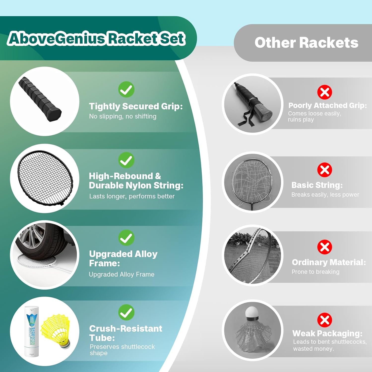 Badminton Rackets Set, Lightweight & Durable Badminton Set (Includes 6/12 Racquets, 6/12 Birdies), Outdoor Backyard & School Games for Adults, Teens, Families and Beginners
