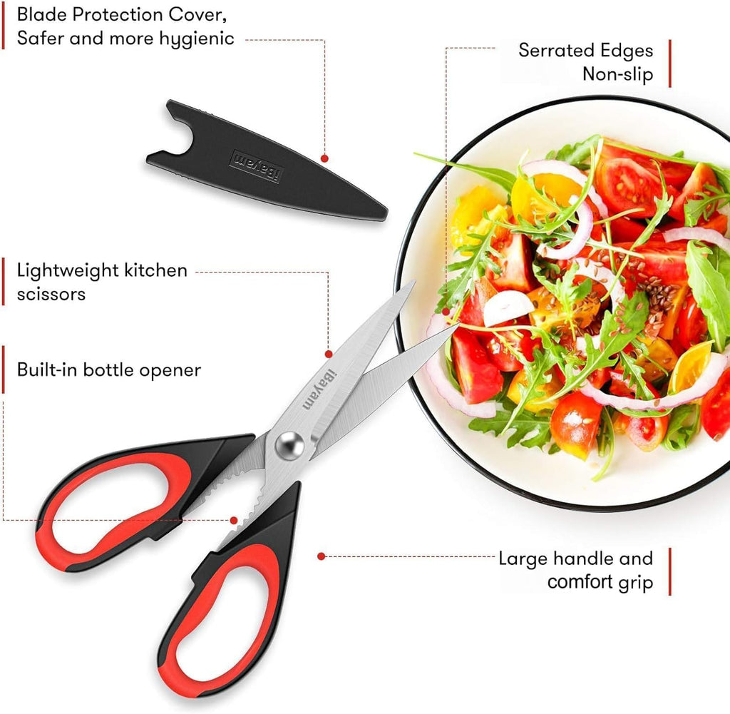 Kitchen Scissors All Purpose Heavy Duty 2 Pack with Protective Sheath, Stainless Steel Shears Kitchen Utensils Set for Cutting Food Cooking Meat Poultry Dishwasher Safe Soft Comfort-Grip