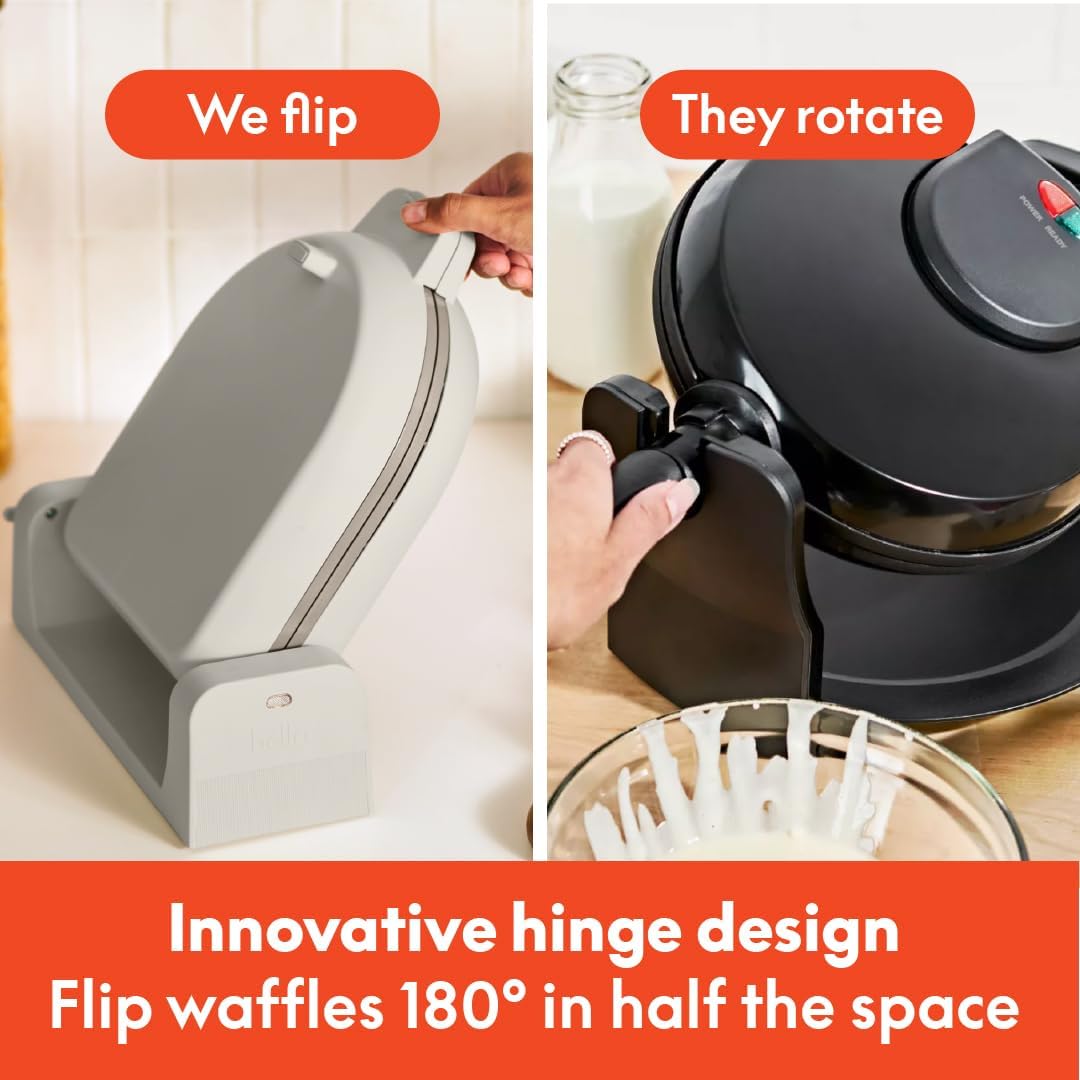 Flip-N-Store Waffle Maker with Evergood™ Ceramic Nonstick Coating, Fits-Anywhere™ Kitchenware, Power Indicator Light, Cool Touch Handle & Cord Wrap, 7” Wide & 1" Deep Plates, 1000 Watt, Oatmilk