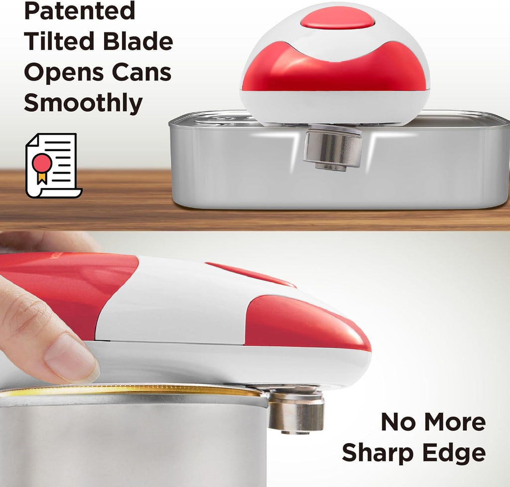 Auto Electric Can Opener: Open Your Cans with a Simple Press of Button - Automatic, Hands Free, Smooth Edge, Battery Operated, YES YOU CAN (Red)