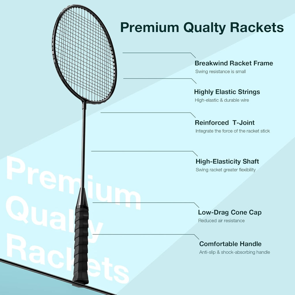 Badminton Rackets Set, Lightweight & Durable Badminton Set (Includes 6/12 Racquets, 6/12 Birdies), Outdoor Backyard & School Games for Adults, Teens, Families and Beginners