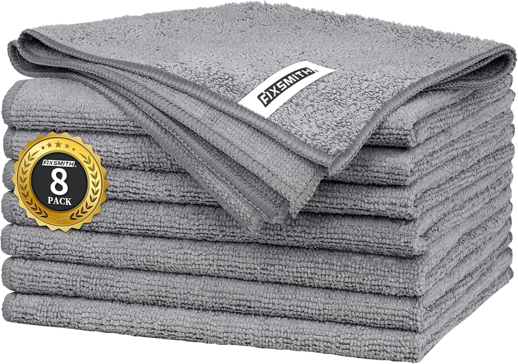 Grey Microfiber Cleaning Cloth -Pack of 8, Highly Absorbent Cleaning Rags, 16"X12" All Purpose Cleaning Towels for Housekeeping, Kitchen, Car, Lint Free and Reusable Microfiber Towels