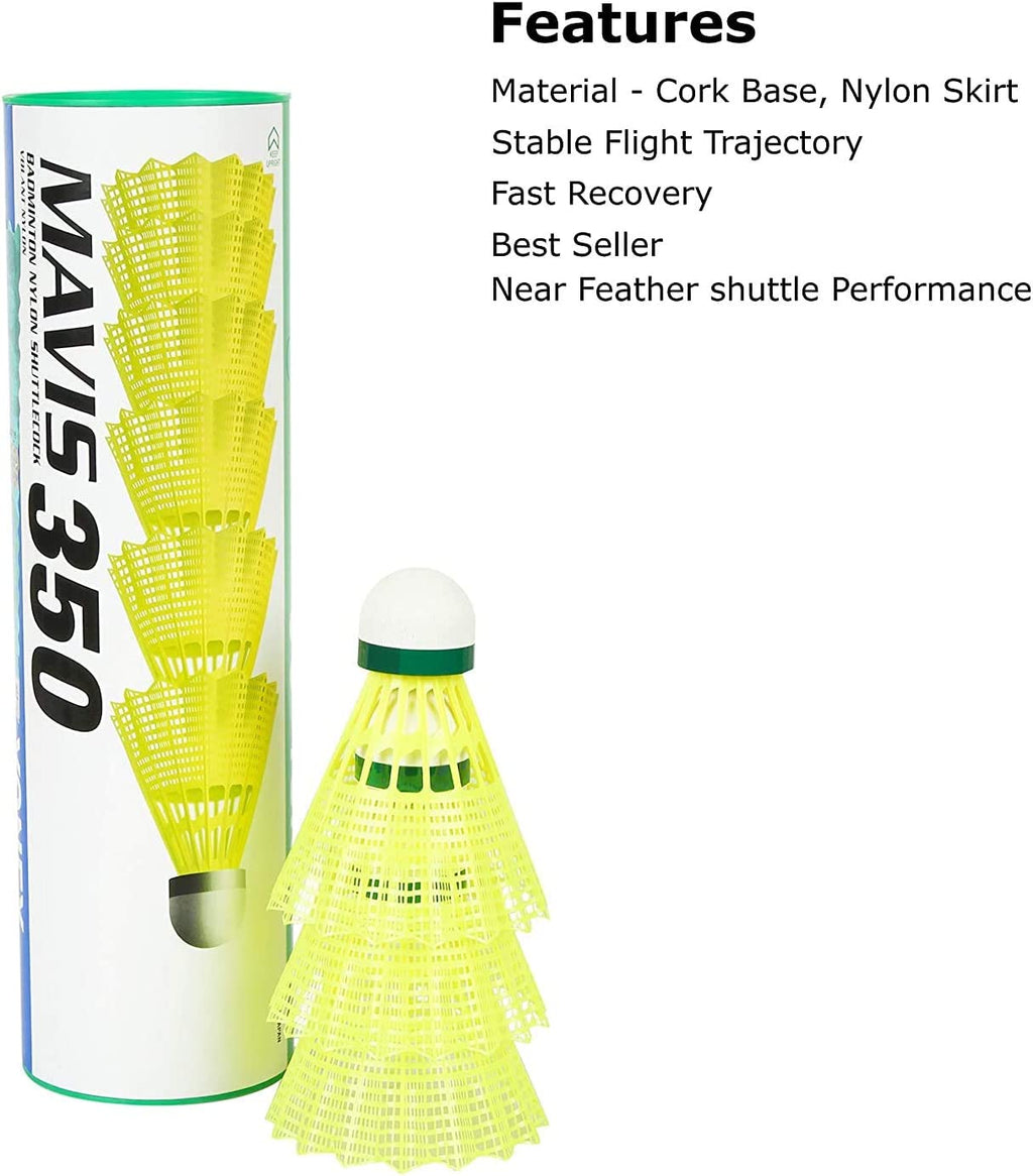 Mavis 350 Nylon Badminton Shuttlecocks (Yellow, Slow Speed) | Durable Performance