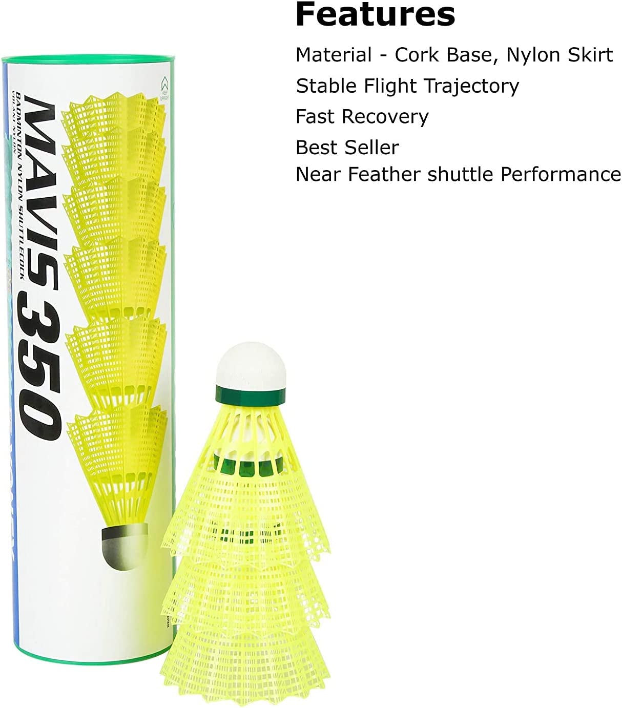 Mavis 350 Nylon Badminton Shuttlecocks (Yellow, Slow Speed) | Durable Performance
