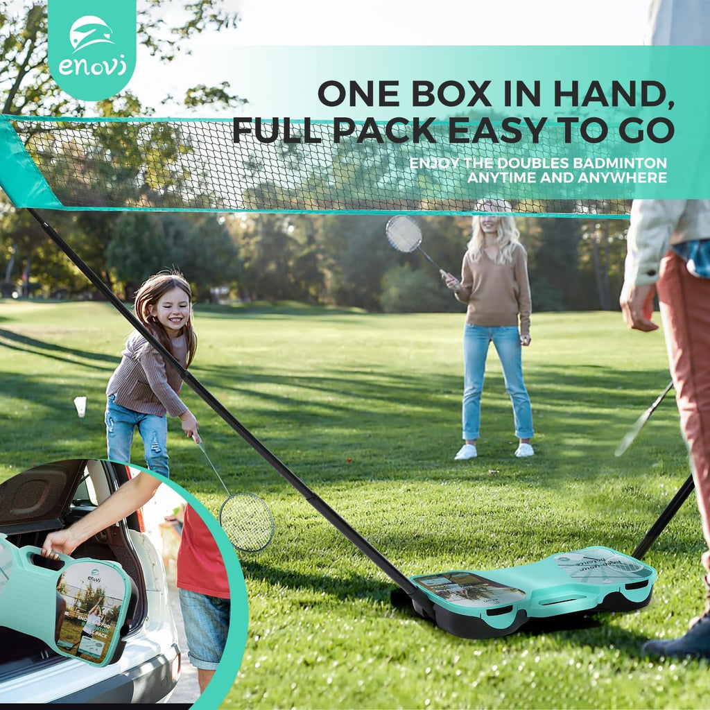 Easygo Badminton Set, with Net, 4 Racket, 4 Birdies, Portable Storage Box, for Backyards, Outdoor Games, Yard Games