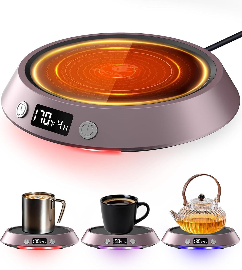 Coffee Mug Warmer - 50W Electric Coffee Warmer for Desk 3 Temp Settings & 2-9 Timer Smart Cup Warmer for Desk Candle Warmer Plate with LED Lights Beverage Tea Milk Warmer for Home & Office