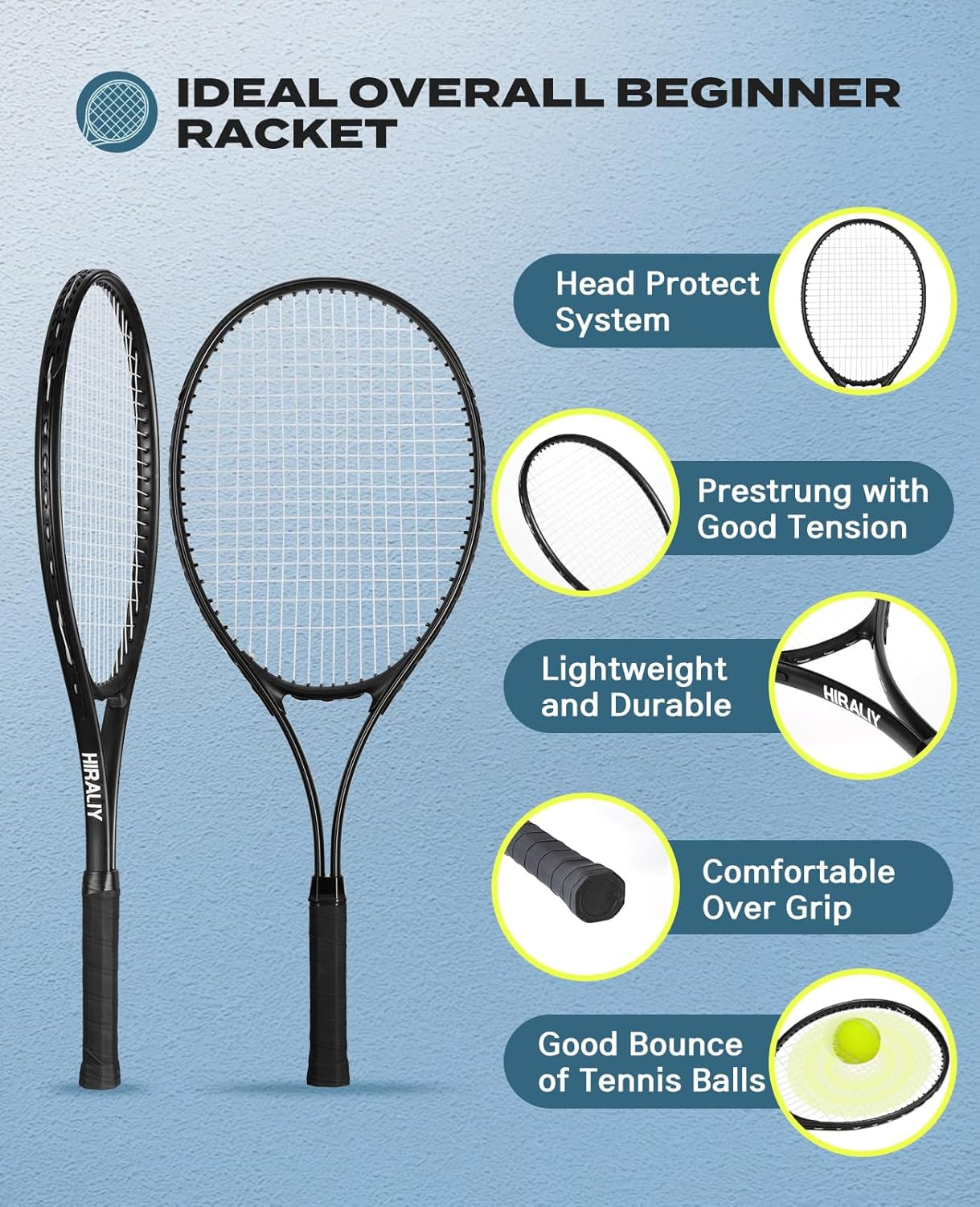 Tennis Rackets 2 Pack for Adults Beginners - 27 Inch Lightweight Aluminum Tennis Racquet Set with 3 Balls & Carry Bag - Vibration Dampening & Large Sweet Spot for Men Women Couples