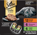 Perfect Portions Wet Cat Food Cuts in Gravy, Cat Food Wet Recipe, Roasted Chicken Entree, with Sustainable Salmon, Tender Turkey Entree, 2.6 Oz. Twin-Pack Trays (24 Count, 48 Servings)