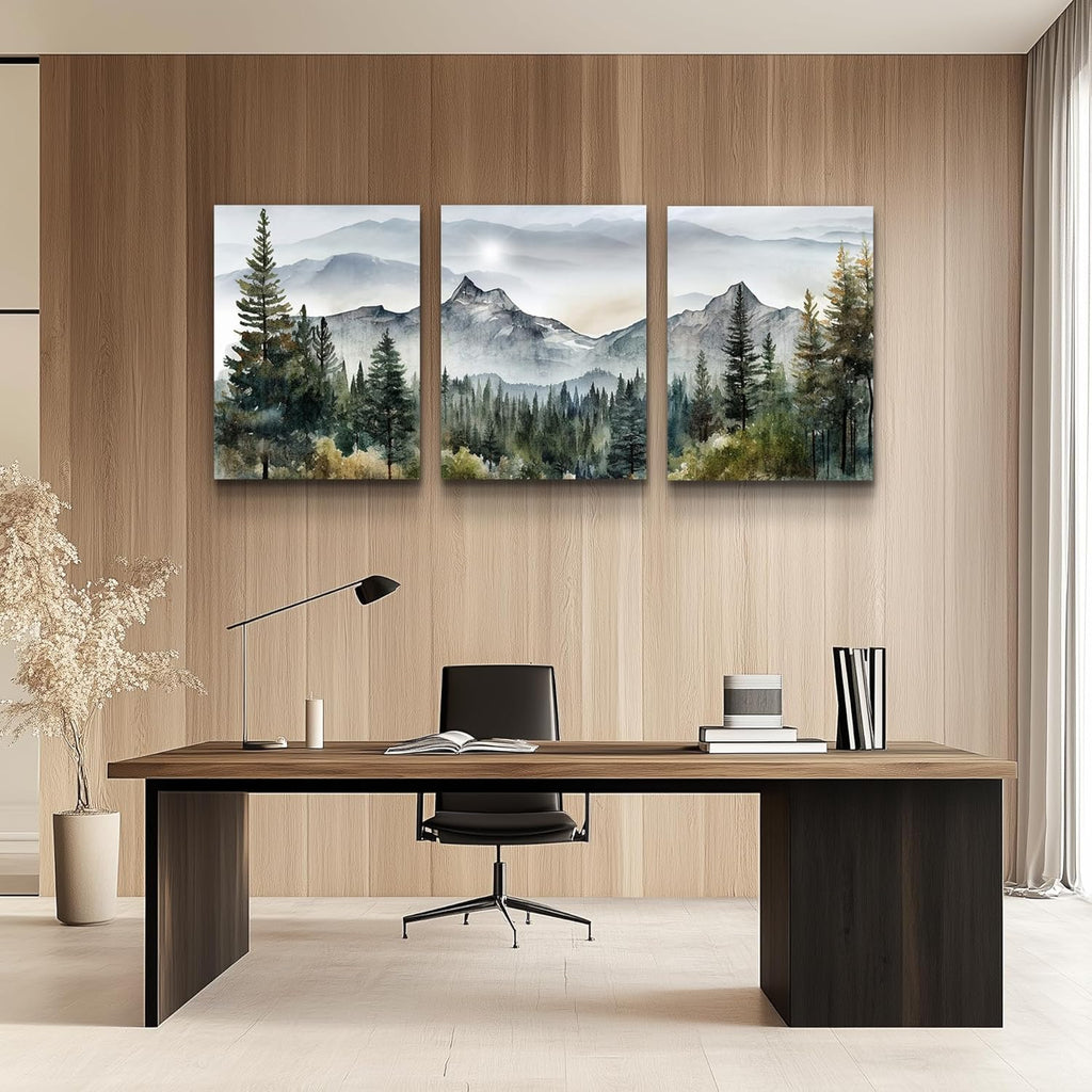 Wall Art for Living Room Modern Wall Decor for Bedroom Office Decor Abstract Mountain Forest Landscapes Ink Painting 3 Piece Framed Canvas Art Prints Ready to Hang Wall Pictures Home Decor