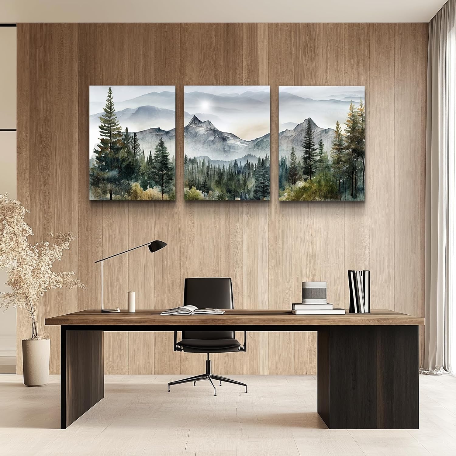 Wall Art for Living Room Modern Wall Decor for Bedroom Office Decor Abstract Mountain Forest Landscapes Ink Painting 3 Piece Framed Canvas Art Prints Ready to Hang Wall Pictures Home Decor