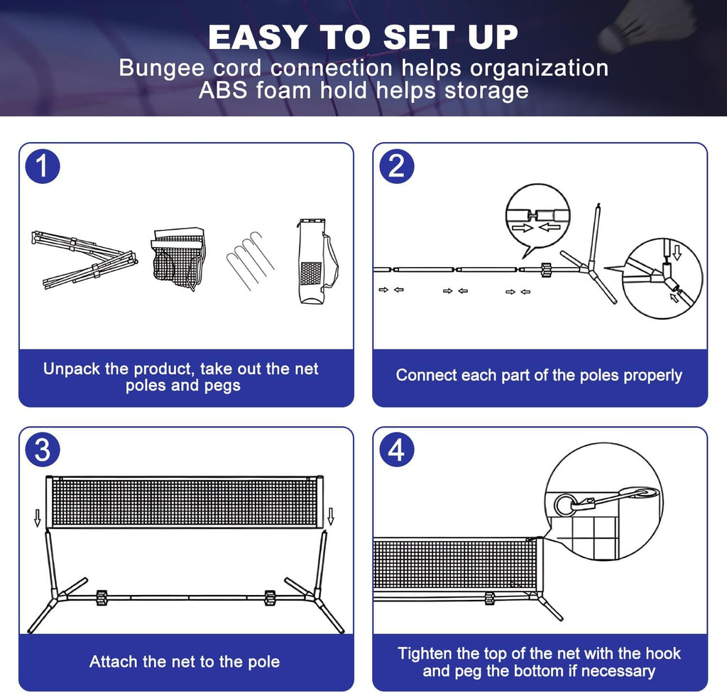 Badminton Net, Height Adjustable Kids Volleyball Net, Foldable Nylon Net 10 Ft/14Ft/17Ft Wide, Tennis Net, Small Pickleball Net for Backyard Game and Indoor Outdoor Use, Easy Setup