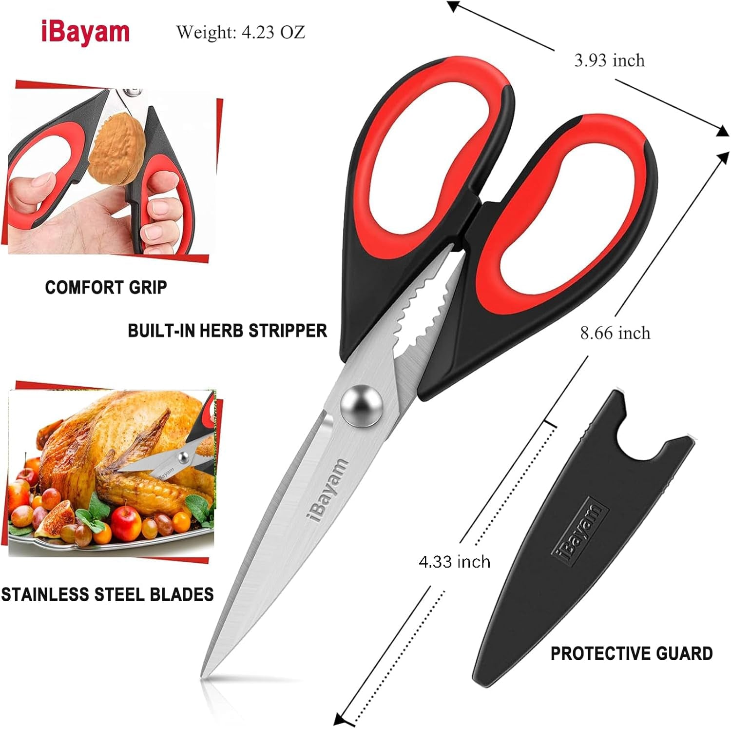Kitchen Scissors All Purpose Heavy Duty 2 Pack with Protective Sheath, Stainless Steel Shears Kitchen Utensils Set for Cutting Food Cooking Meat Poultry Dishwasher Safe Soft Comfort-Grip