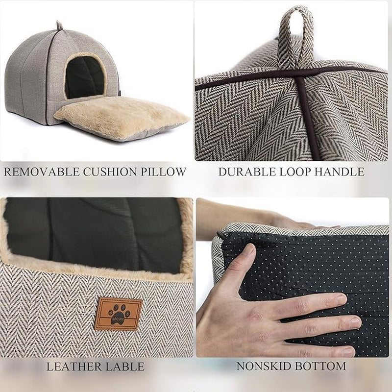Cat Bed for Indoor Cats - Cat Cave Beds Cat House Cat Tent with Removable Washable Cushioned Pillow, Soft Kitten Beds,Cat Beds & Furniture, for Small and Medium Pet Bed