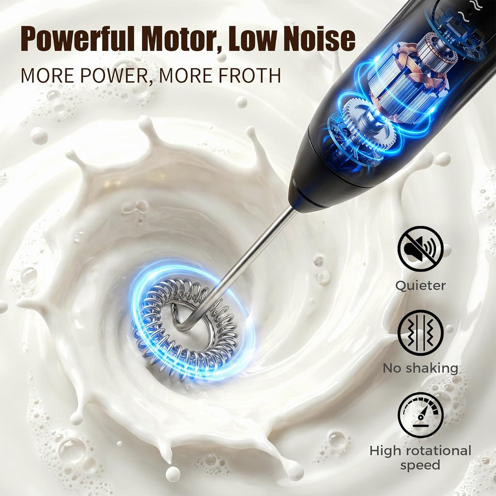 Milk Frother, Rechargeable Electric Foam Maker,Handheld Mixer with Stainless Steel Whisk, Portable Drink Mixer for Coffee Latte Cappuccino, Charging Usb-C,Black