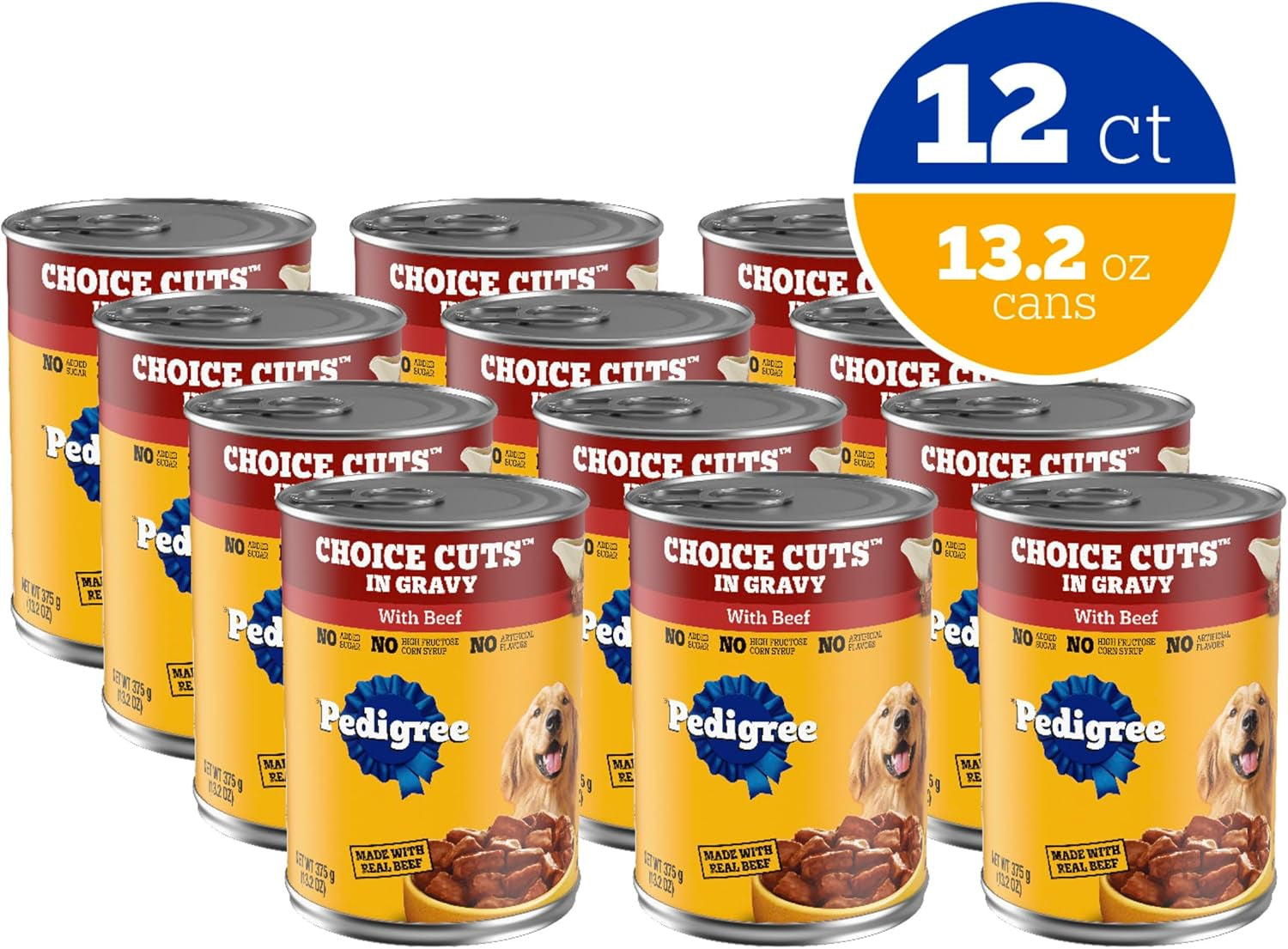 Pedigree Wet Dog Food, Choice Cuts Adult Canned Dog Food with Beef, 13.2 Oz. Cans, 12 Count