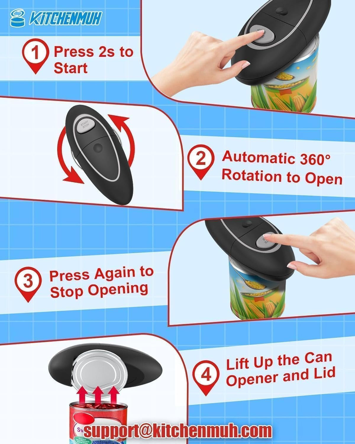 One Touch Electric Can Opener Fits All Can Sizes for Seniors with Arthritis, Battery Operated Can Opener with Smooth Edge, Food Safe Kitchen Gadgets Automatic Can Opener for Kitchen