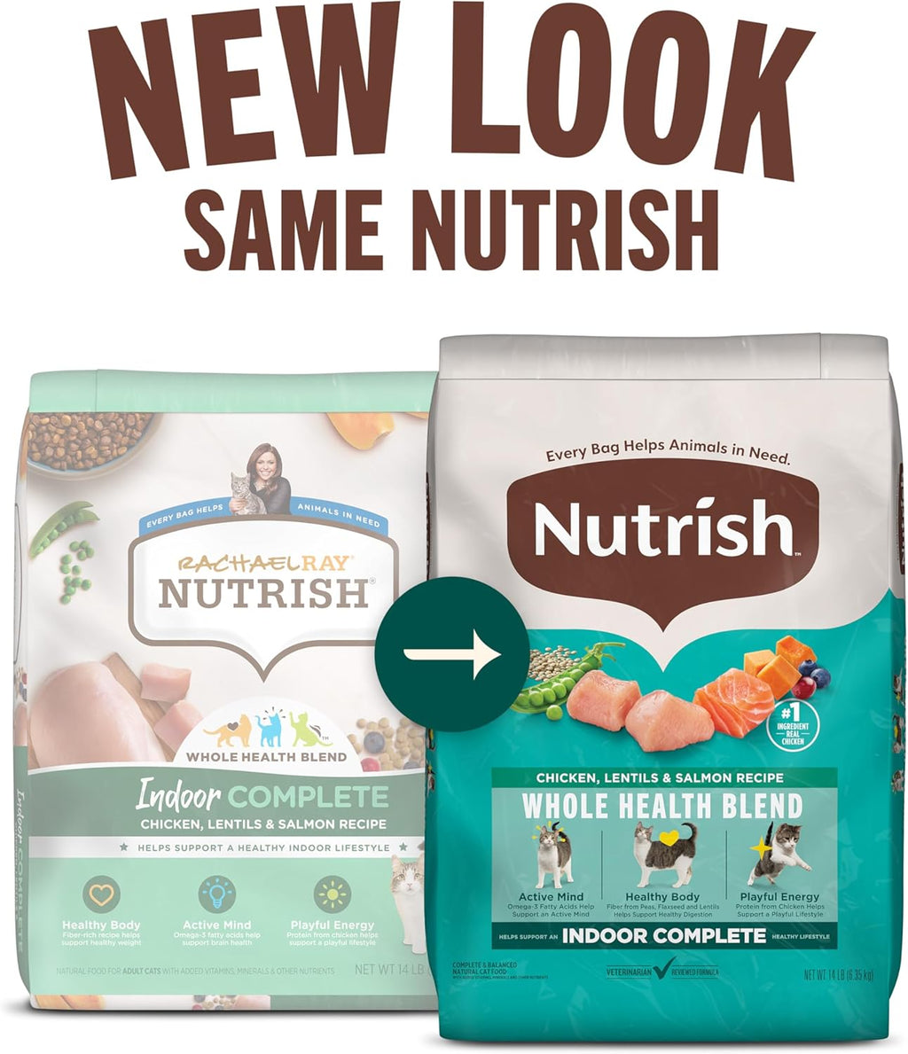 Indoor Complete Chicken, Lentils & Salmon Recipe Dry Cat Food, 6 Lb. Bag, Packaging May Vary (Rachael Ray)
