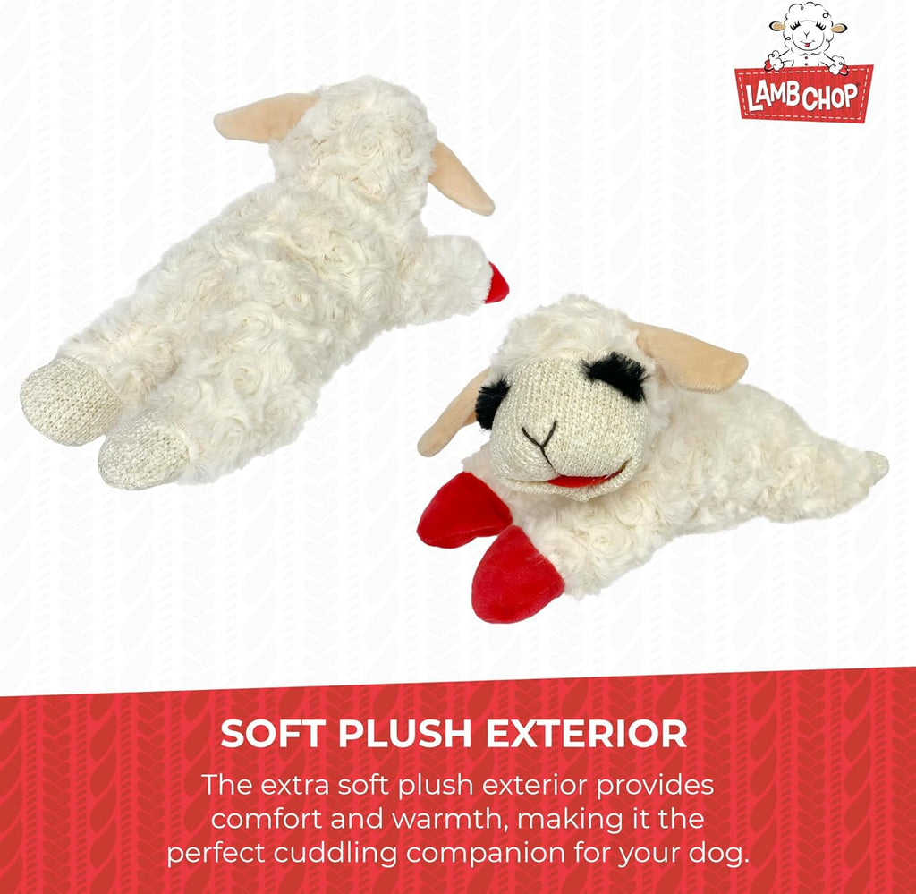 Lamb Chop Dog Plush Toy - Squeaky Toy for Small & Medium Dogs - Extra Soft Plush - Stuffed Animal for Cuddling & Playing (10", Cream, 5 Squeakers)