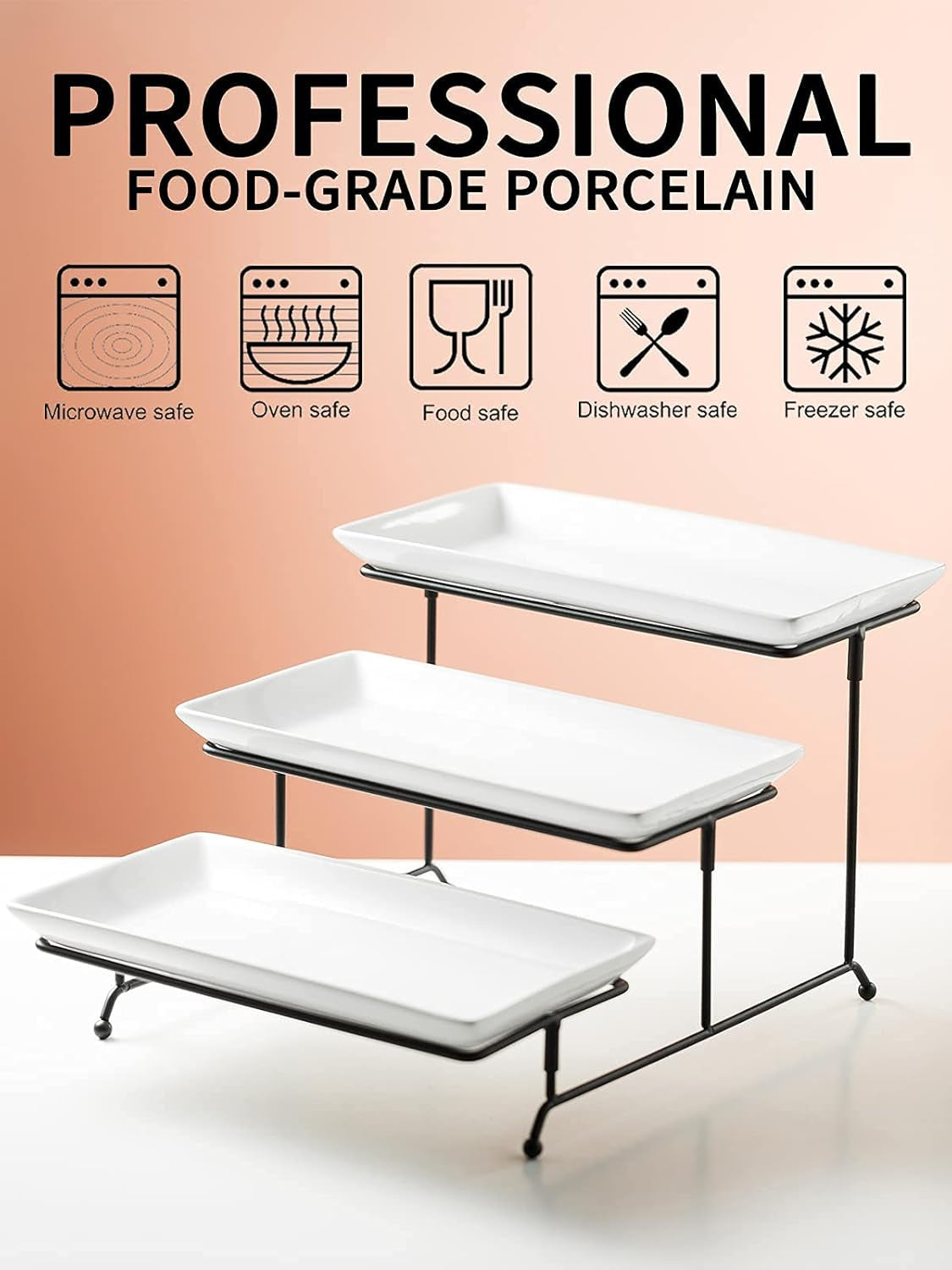 3 Tier Serving Trays Stand Porcelain Serving Platters 12 Inch White Serving Plates Dinner Platters for Appetizer Snack Fruit Cup Cake Tray Display Serving Dishes for Entertaining