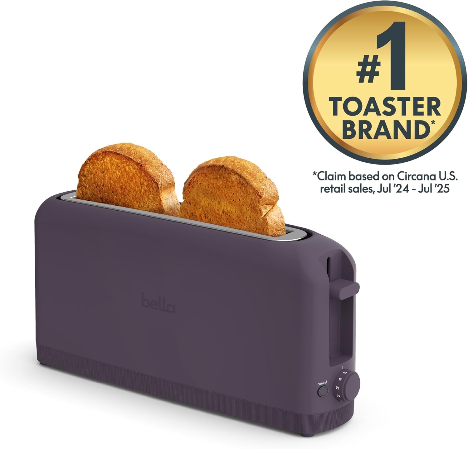 2 Slice Slim Toaster, Fits-Anywhere™ Kitchenware, 6 Setting Shade Control with Reheat & Cancel Buttons, Fits Sourdough, 10” Long Slot, anti Jam & Auto Shutoff, 900 Watt, Plum