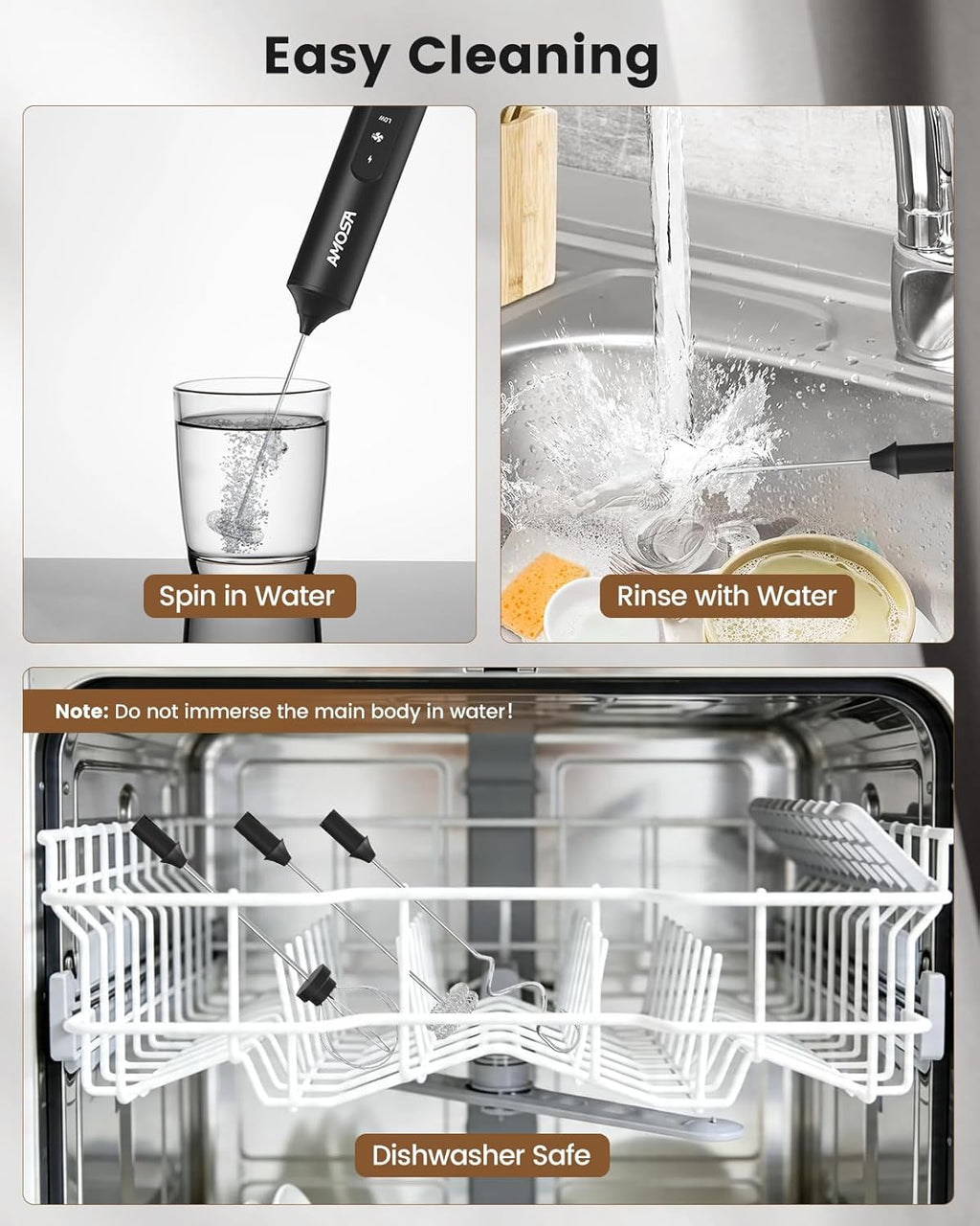 Milk Frother Handheld with Stand, Rechargeable Frother with 3 Speeds & 3 Heads, Travel Frother with Case, Coffee Mixer for Latte, Milk, Cream, Egg, Coffee, Cappuccino