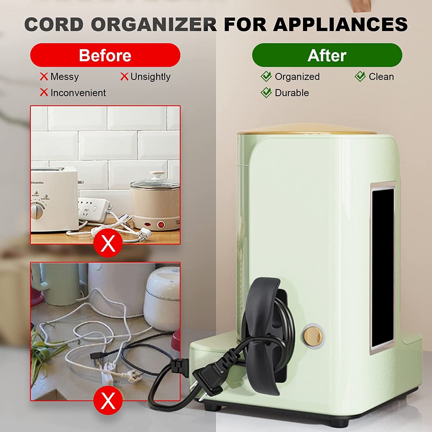Cord Organizer for Appliances, 5 Pack Cord Wrapper for Appliances, Kitchen Appliance Cord Organizer Holder for Storage Home Appliances Cord Hider (5 Pack)