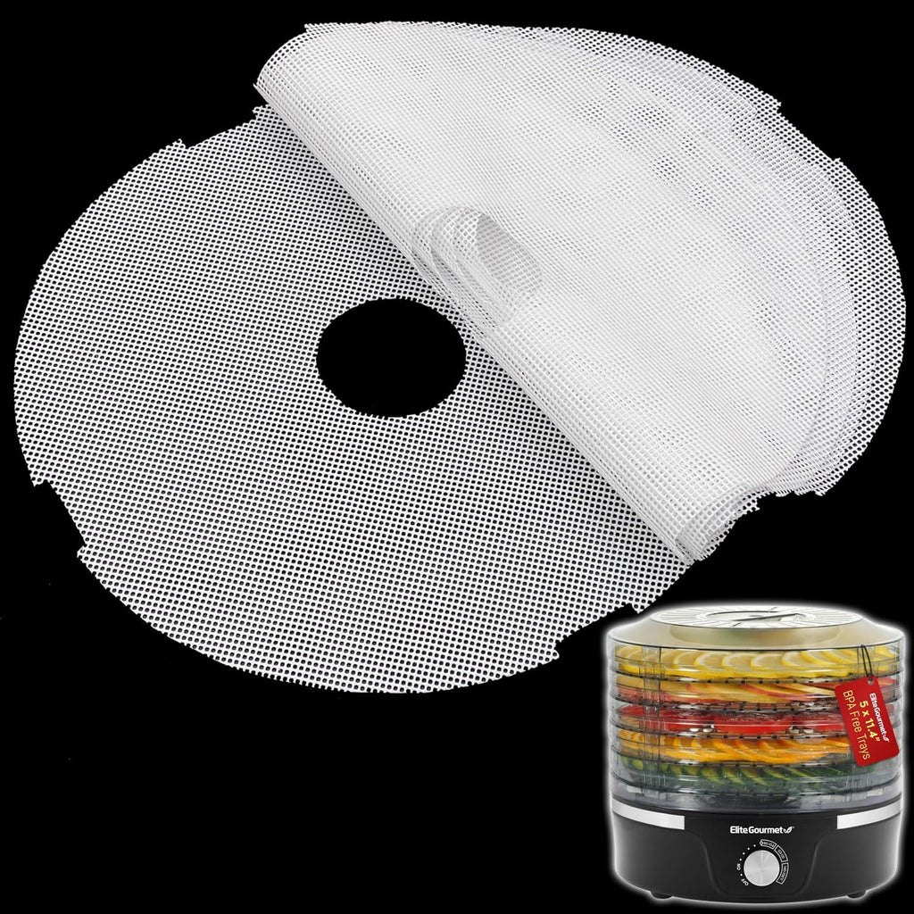 round Silicone Dehydrator Sheets for Elite Gourmet, Non-Stick BPA Free, Pack of 5 (Premium Reusable Food Dehydrator Mesh Mats)