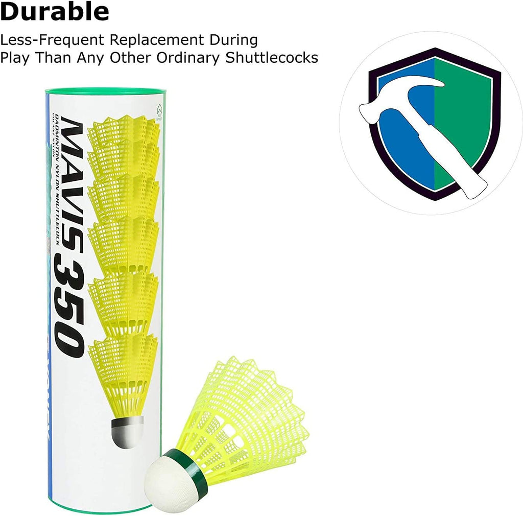 Mavis 350 Nylon Badminton Shuttlecocks (Yellow, Slow Speed) | Durable Performance