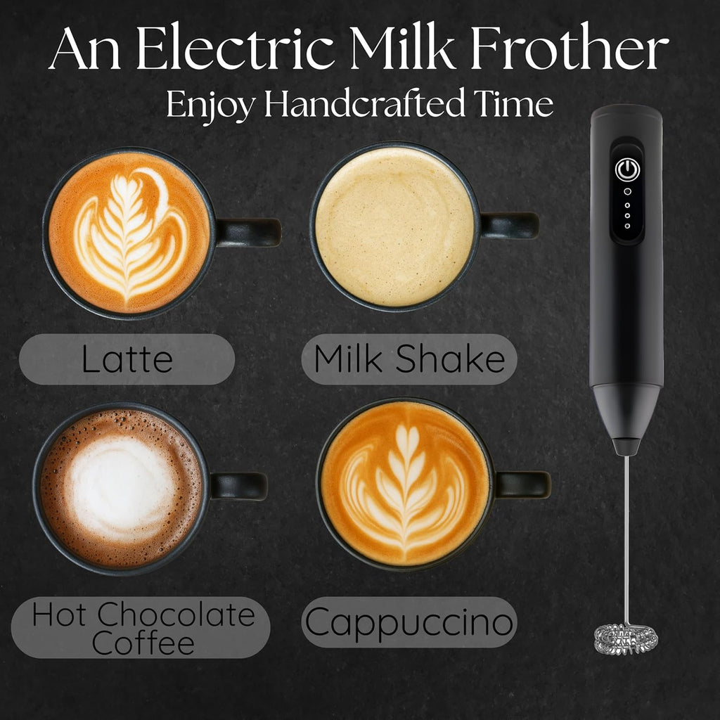 Milk Frother for Coffee – Handheld Electric Foam Maker with Stainless Steel Whisk, Portable & Powerful, Drink Mixer Handheld Electric Stirrer for Latte, Cappuccino, Matcha, Almond Milk, Protein