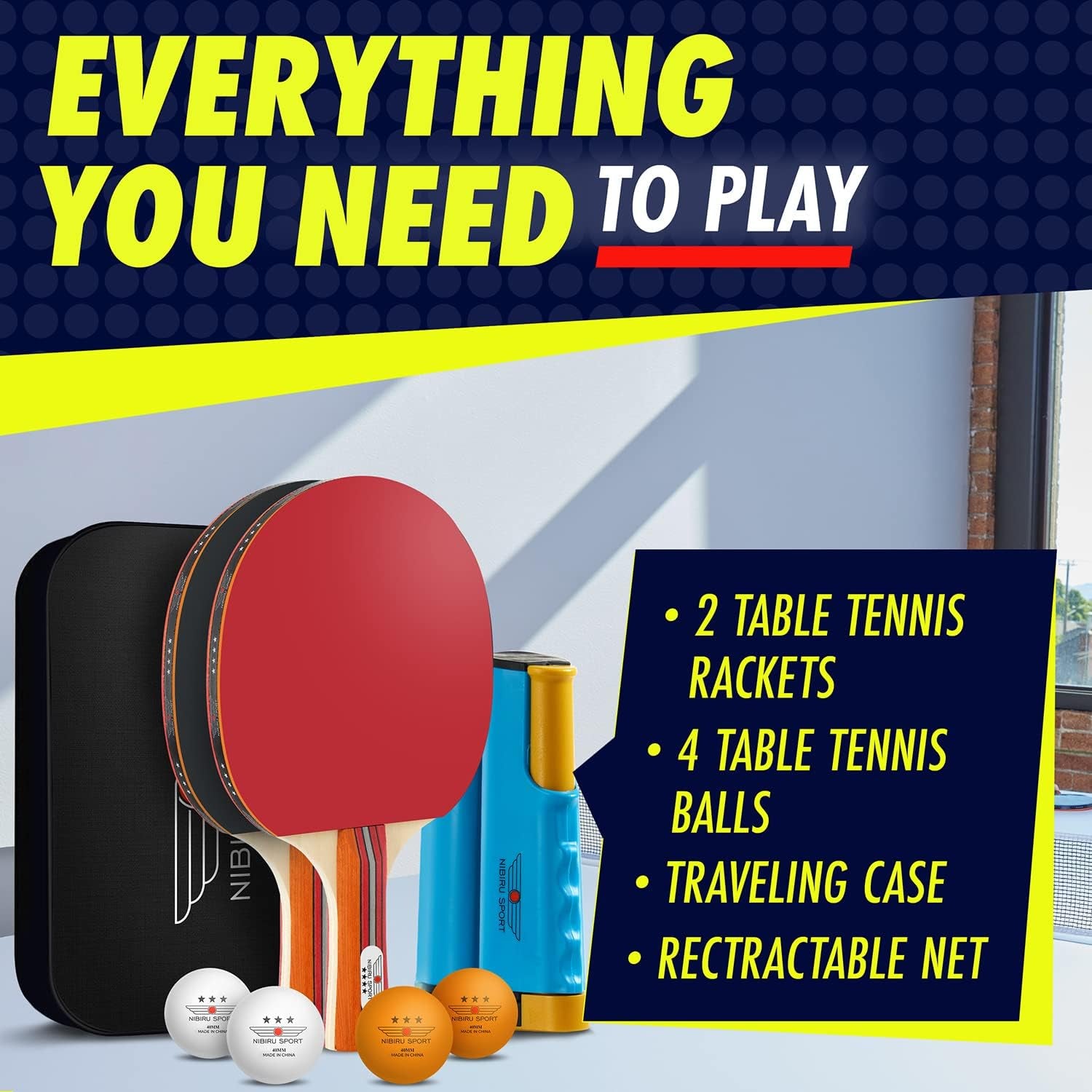 Professional Ping Pong Paddle Sets - 2 Player or 4 Player Table Tennis Paddles, Retractable Net, Pingpong Balls and Carry Bag Storage Case - Table Tennis Equipment & Ping Pong Accessories