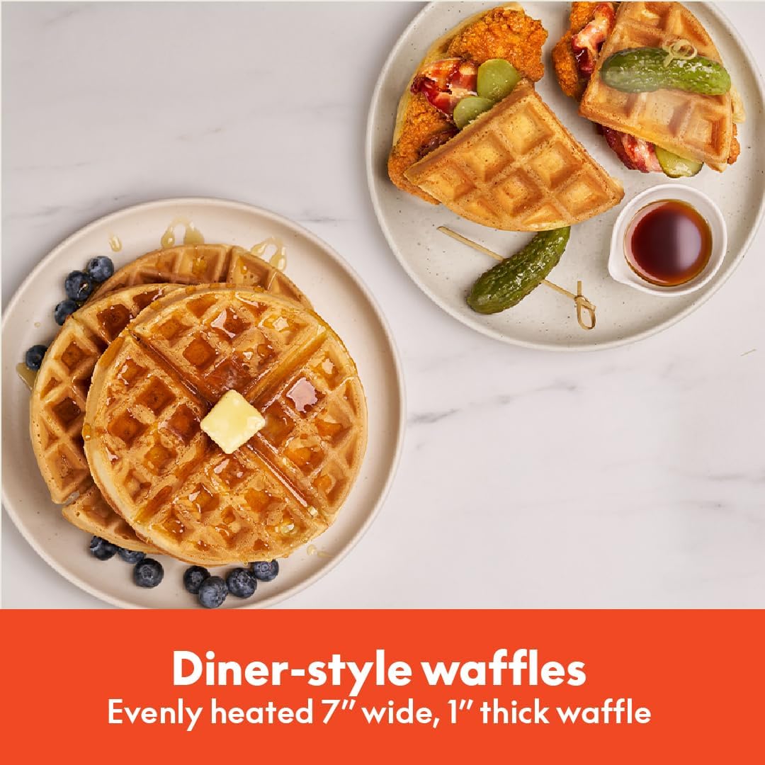 Flip-N-Store Waffle Maker with Evergood™ Ceramic Nonstick Coating, Fits-Anywhere™ Kitchenware, Power Indicator Light, Cool Touch Handle & Cord Wrap, 7” Wide & 1" Deep Plates, 1000 Watt, Oatmilk