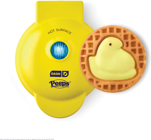 & PEEPS® Mini Waffle Maker- Mini Machine for Creative Homemade Treats - Nonstick Iron with Unique Print Design - Stylish Waffle Machine - Yellow Chick