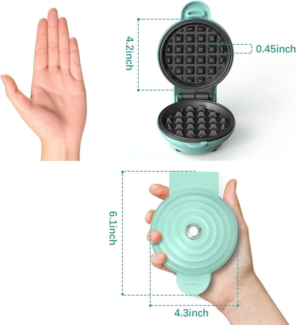Mini Waffle Maker, 4" Chaffle Maker with Compact Design, Easy to Clean, Non-Stick Surface, Recipe Guide Included, Perfect for Breakfast, Dessert, Sandwich, or Other Snacks