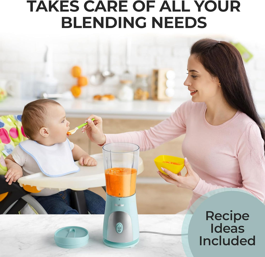 Heavy-Duty Personal Blender for Shakes and Smoothies with a 15 Oz Travel Cup and Lid, Juices, Baby Food, Portable Blender & Food Processor, Turquoise