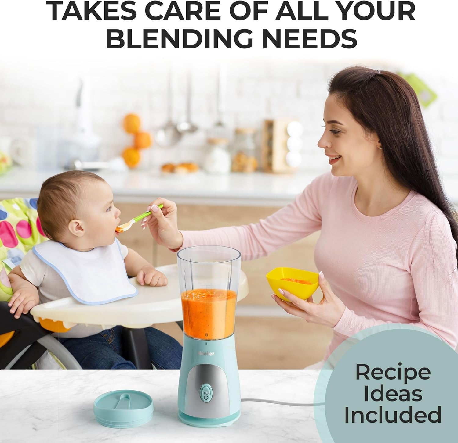 Heavy-Duty Personal Blender for Shakes and Smoothies with a 15 Oz Travel Cup and Lid, Juices, Baby Food, Portable Blender & Food Processor, Turquoise