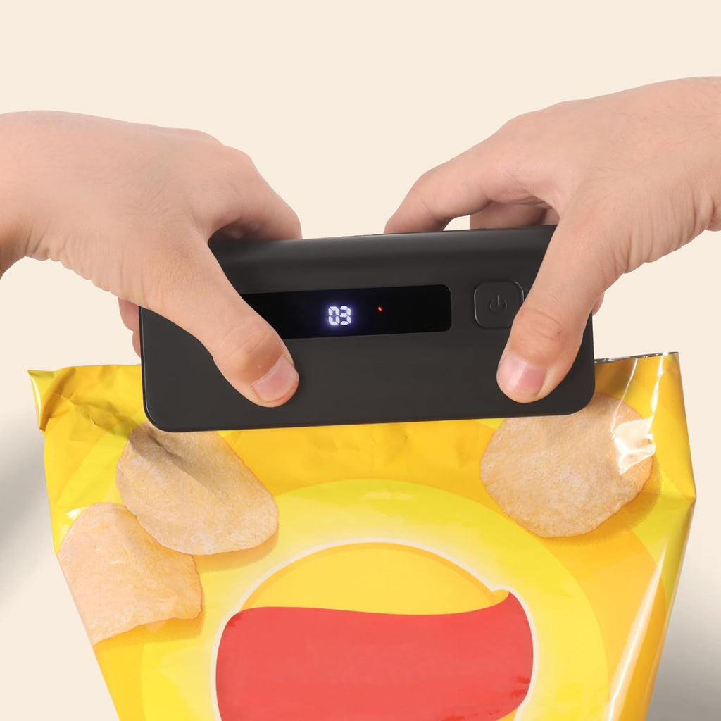 Mini Bag Sealer, 4.7" Potato Chip Bags Heat Sealer with LED Power Display & 9 Adjustable Gears, Capper Bag Reseal & Cutter, Rechargeable Sealing Machine Impulse for Snack Plastic Bag Mylar Cereal Bags