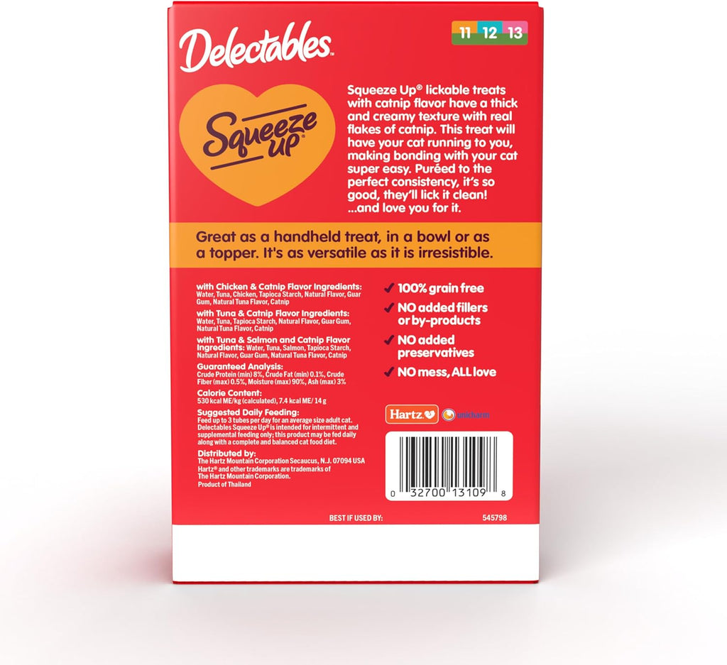 Squeeze up Catnip Variety Pack, Creamy Squeezable Puree, Lickable Wet Cat Treats, Grain Free, No Added Fillers, No By-Products, No Added Preservatives, 0.5 Ounces Tube, 20 Tubes Total