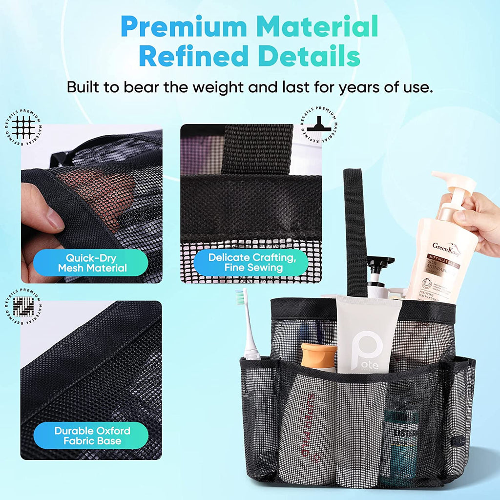 Mesh Shower Caddy Portable for College Dorm Room Essentials, Shower Caddy Dorm with 8-Pocket Large Capacity for Beach, Swimming, Gym, Travel Essentials