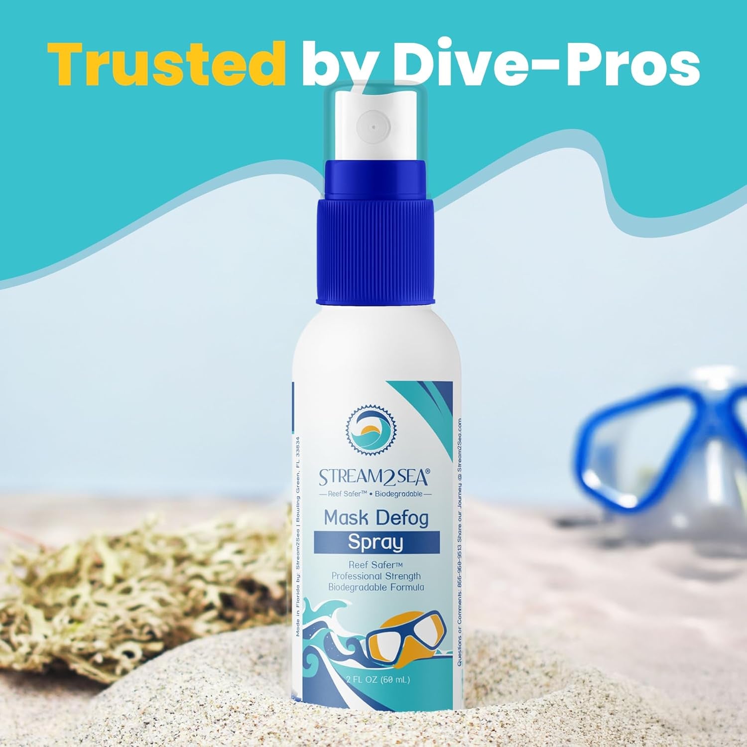 Reef Safe Anti-Fog Spray for Swim Goggles, Snorkel, Scuba & Ski Masks – Defogger for Diving, Snorkeling – 2Fl Oz