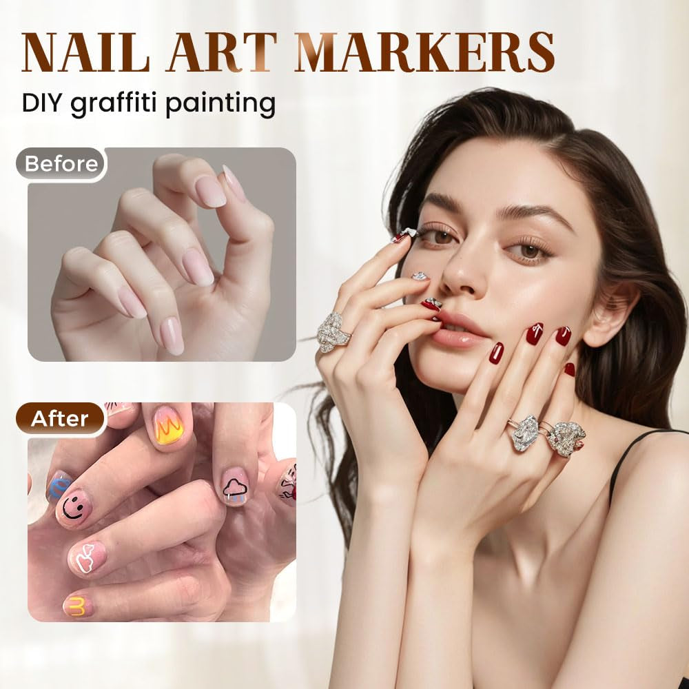 Nail Art Pens Set 12 Colors Nail Art Markers for Gel Nails,2025 Quickly Dry Nail Polish Pens Drawing Painting Pen,Nail Art Nail DIY Decoration for Home Salon (12 Color)