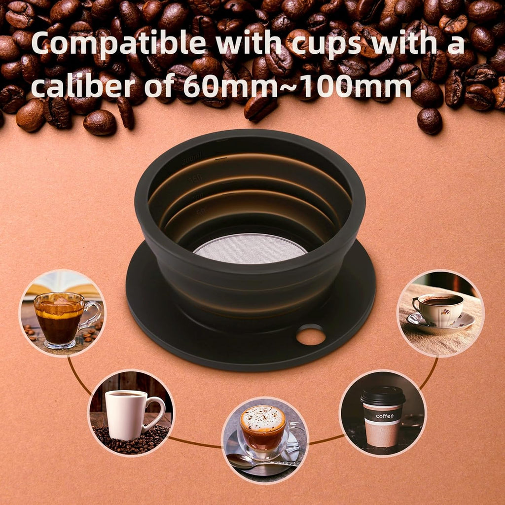 2-Packs Paperless Collapsible Pour over Coffee Dripper, Travel Pour over Coffee Maker Camping, Travel Pour over Coffee Kit, Camping Pour over Coffee Maker 1 Cup, Black